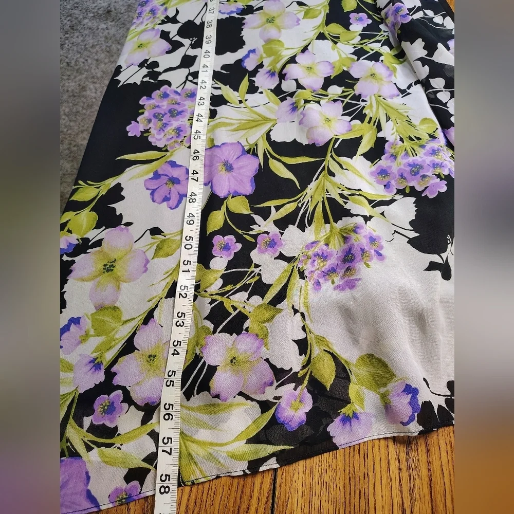 R&K maxi dress floral chiffon a-line size 6, black elegant, stretch. - Picture 12 of 16